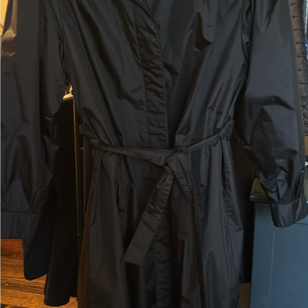 Vintage Black Belted all weather coat with shoulder pads